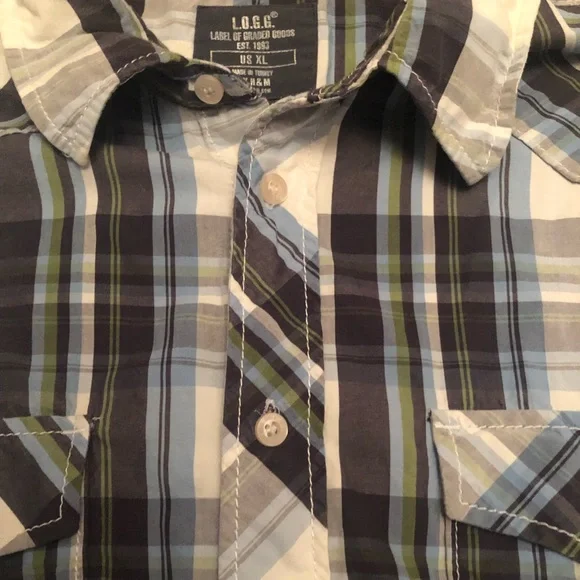 H&M L.O.G.G. Fitted Plaid Long Sleeve Button Down Shirt blue green white size XL - Picture 6 of 6